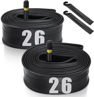 2 Pack 12"/14"/16"/18"/ 20"/ 22"/24"/ 26"/27.5"/28"/29" x1.75/1.95/2.10/2.125 Bicycle Tube with 2 Tire Levers, with 32mm AV Schrader Valve, Inner Tube for Kids/Road/MTB Bike (2 of One Size)