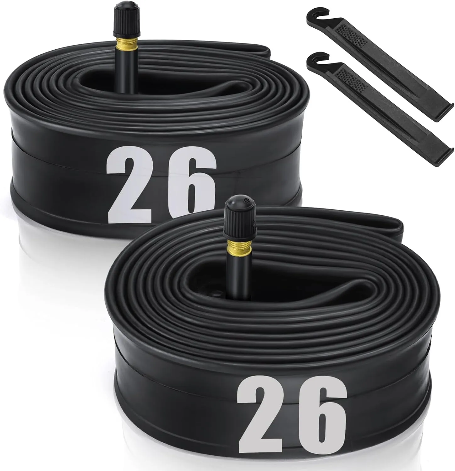 2 Pack 12"/14"/16"/18"/ 20"/ 22"/24"/ 26"/27.5"/28"/29" x1.75/1.95/2.10/2.125 Bicycle Tube with 2 Tire Levers, with 32mm AV Schrader Valve, Inner Tube for Kids/Road/MTB Bike (2 of One Size)