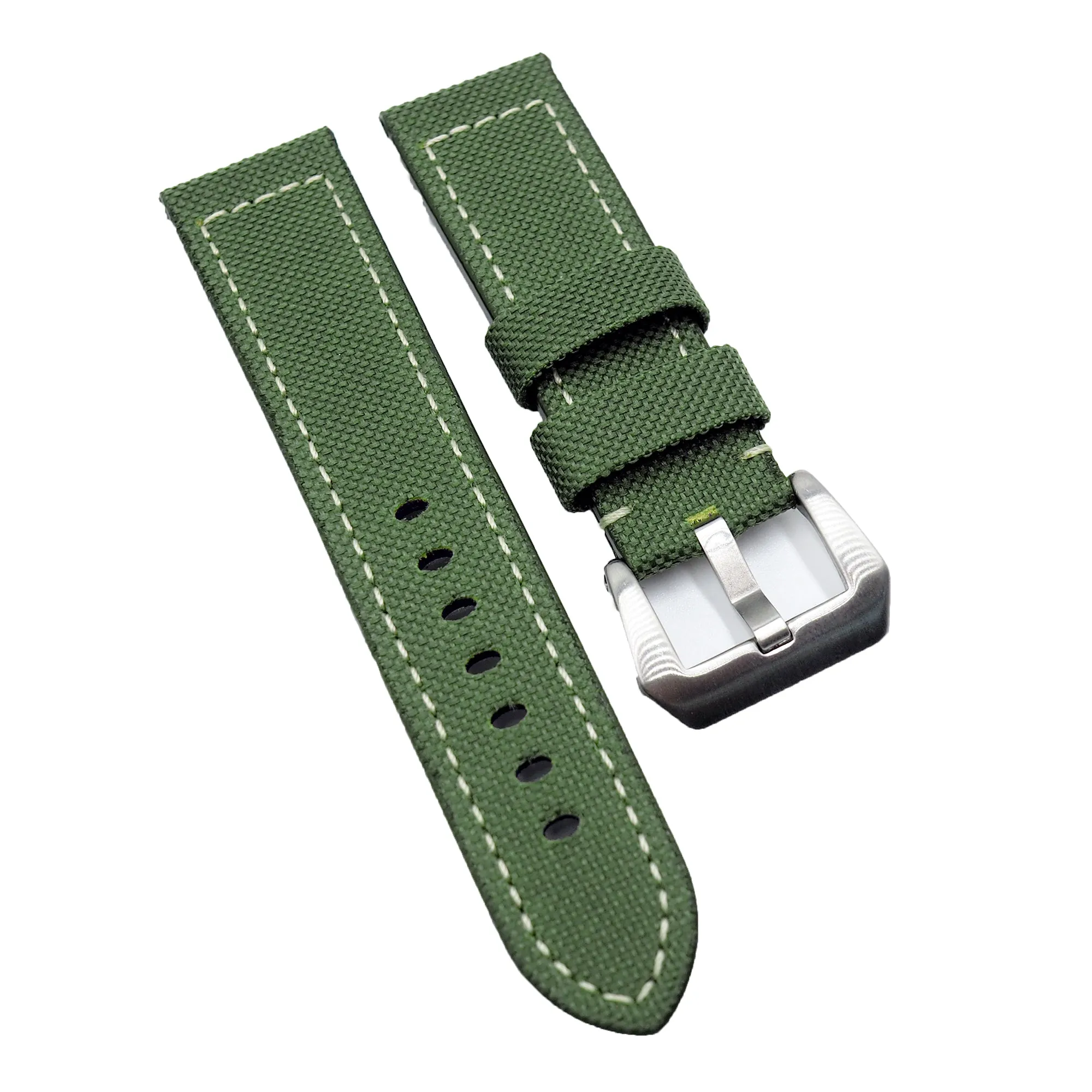 24mm, 26mm Emerald Green Nylon Watch Strap For Panerai, Cream Stitching