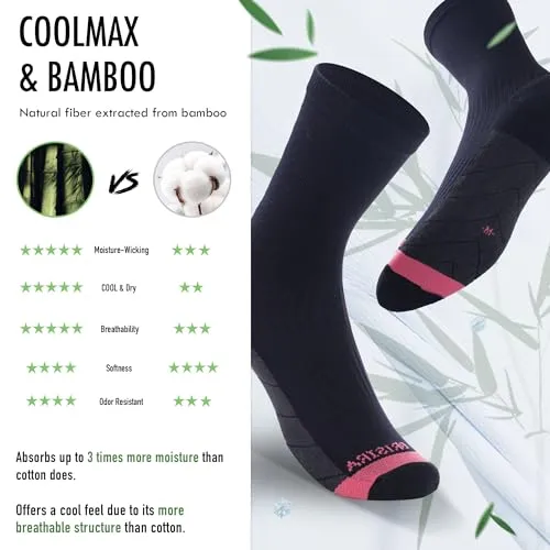 BRISIRA Bamboo Viscose Women Compression Running Socks Cushioned Anti Blister Moisture Wicking Crew Athletic Socks