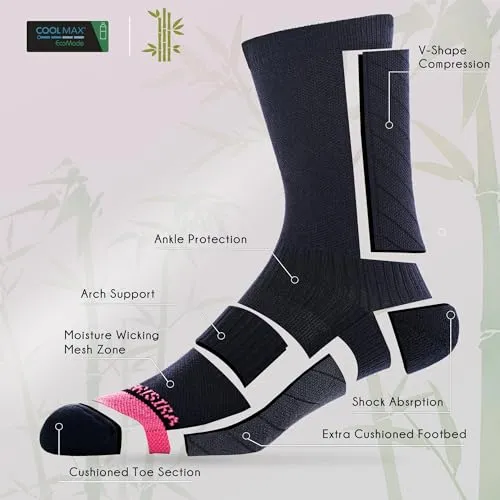 BRISIRA Bamboo Viscose Women Compression Running Socks Cushioned Anti Blister Moisture Wicking Crew Athletic Socks