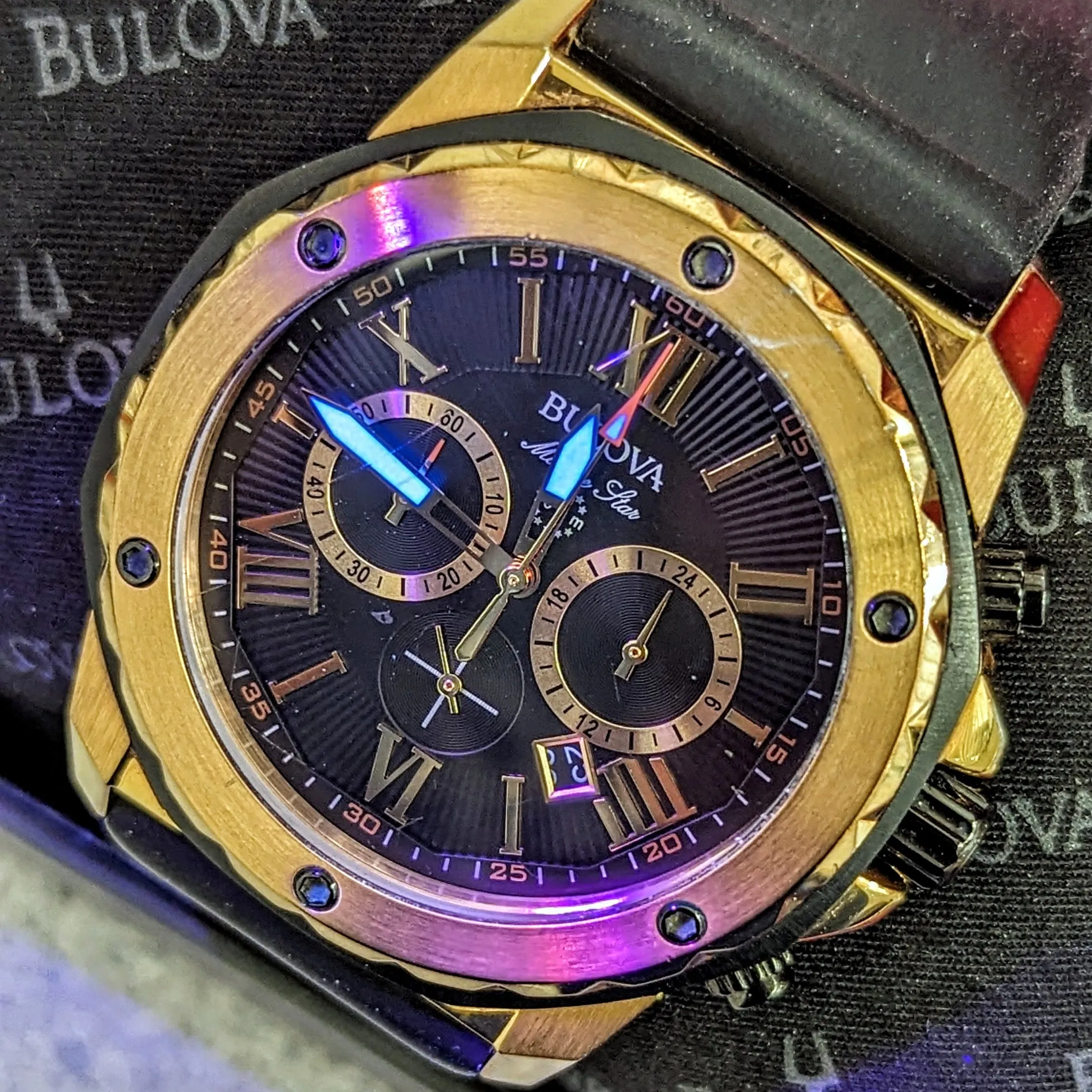 BULOVA Marine Star Chronograph 100m Date Indicator Ref. 98B104 Box & Papers!