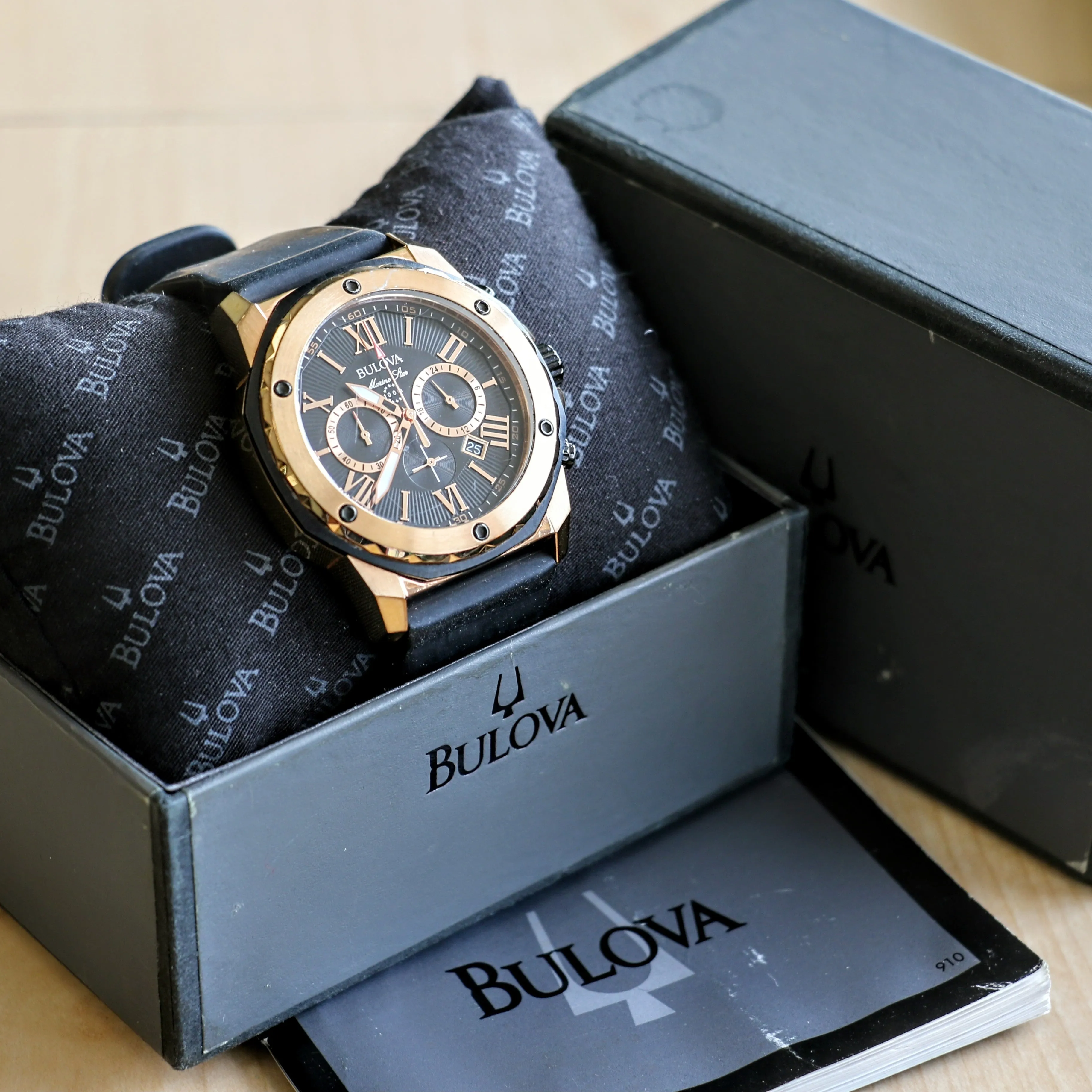 BULOVA Marine Star Chronograph 100m Date Indicator Ref. 98B104 Box & Papers!