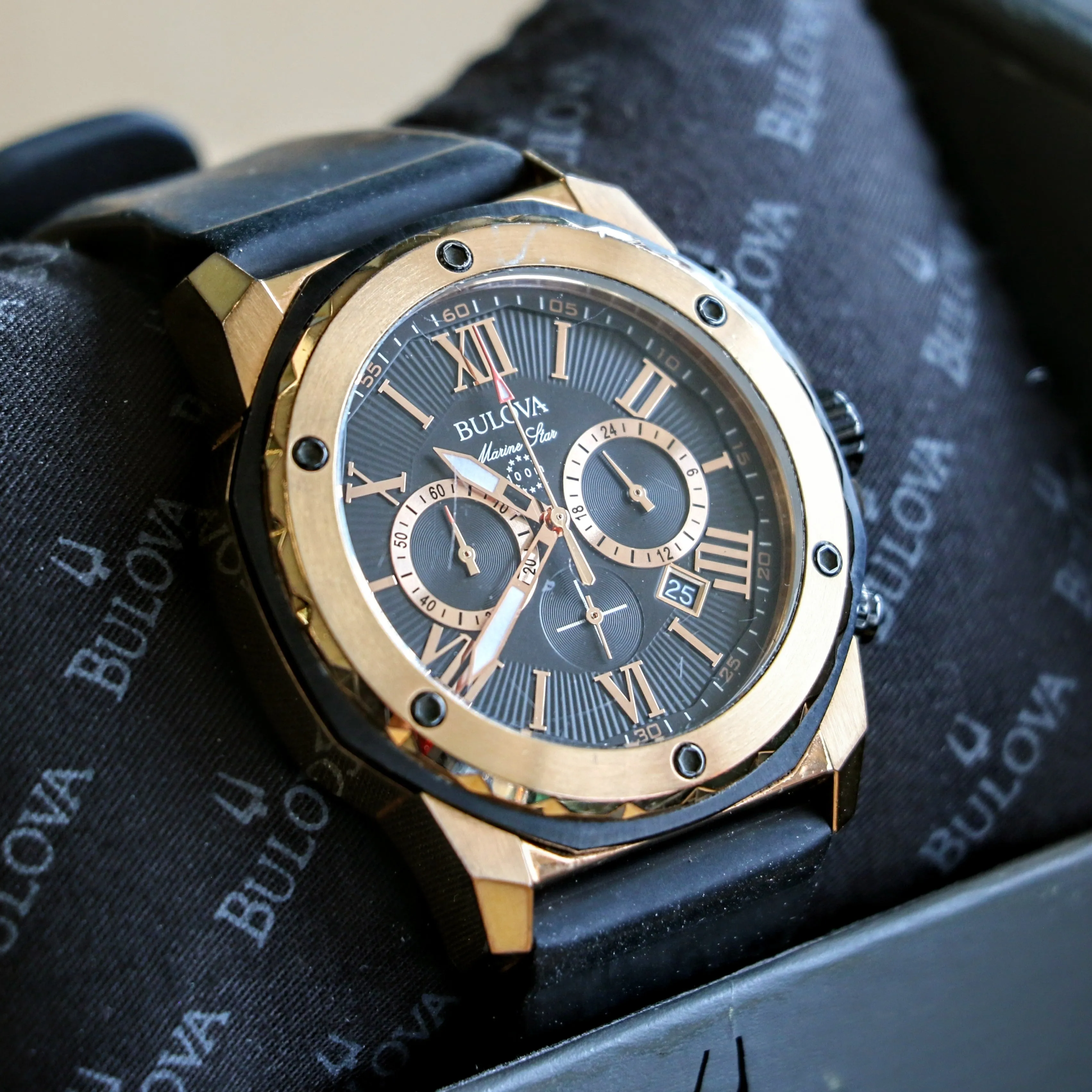 BULOVA Marine Star Chronograph 100m Date Indicator Ref. 98B104 Box & Papers!