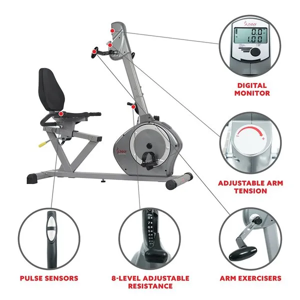 Magnetic Recumbent Exercise Bike with Arm Exercisers