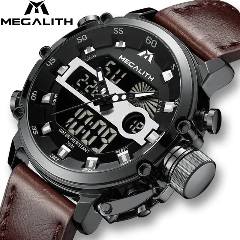 MEGALITH Multi-function Waterproof Sports Watch for Men with Luminous Dual Display