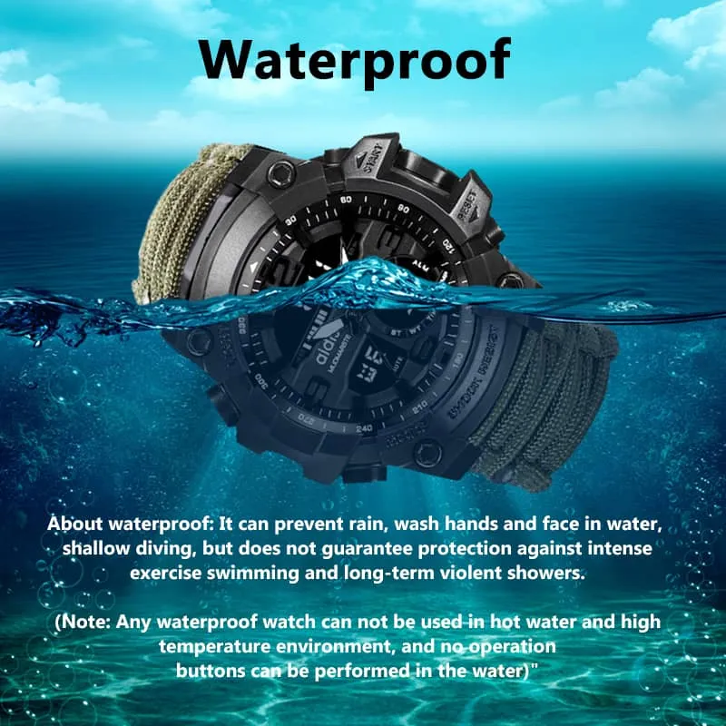 Outdoor Sport Watch Luminous Waterproof Digital Watch for Men with Compass Whistle Flint