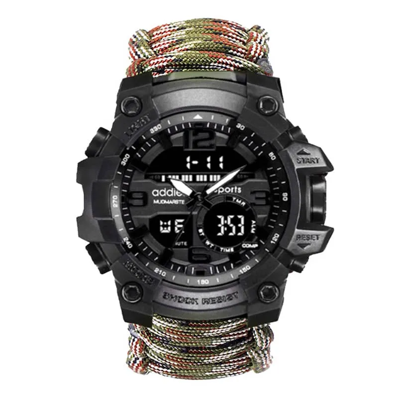 Outdoor Sport Watch Luminous Waterproof Digital Watch for Men with Compass Whistle Flint