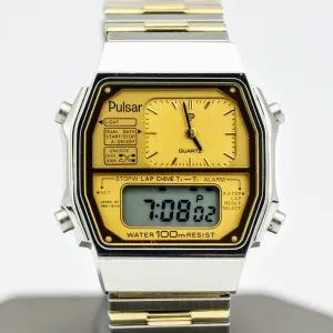 PULSAR Ana-Digi Dual Time Wristwatch Cal. 5130 Original Bracelet! Vintage Watch
