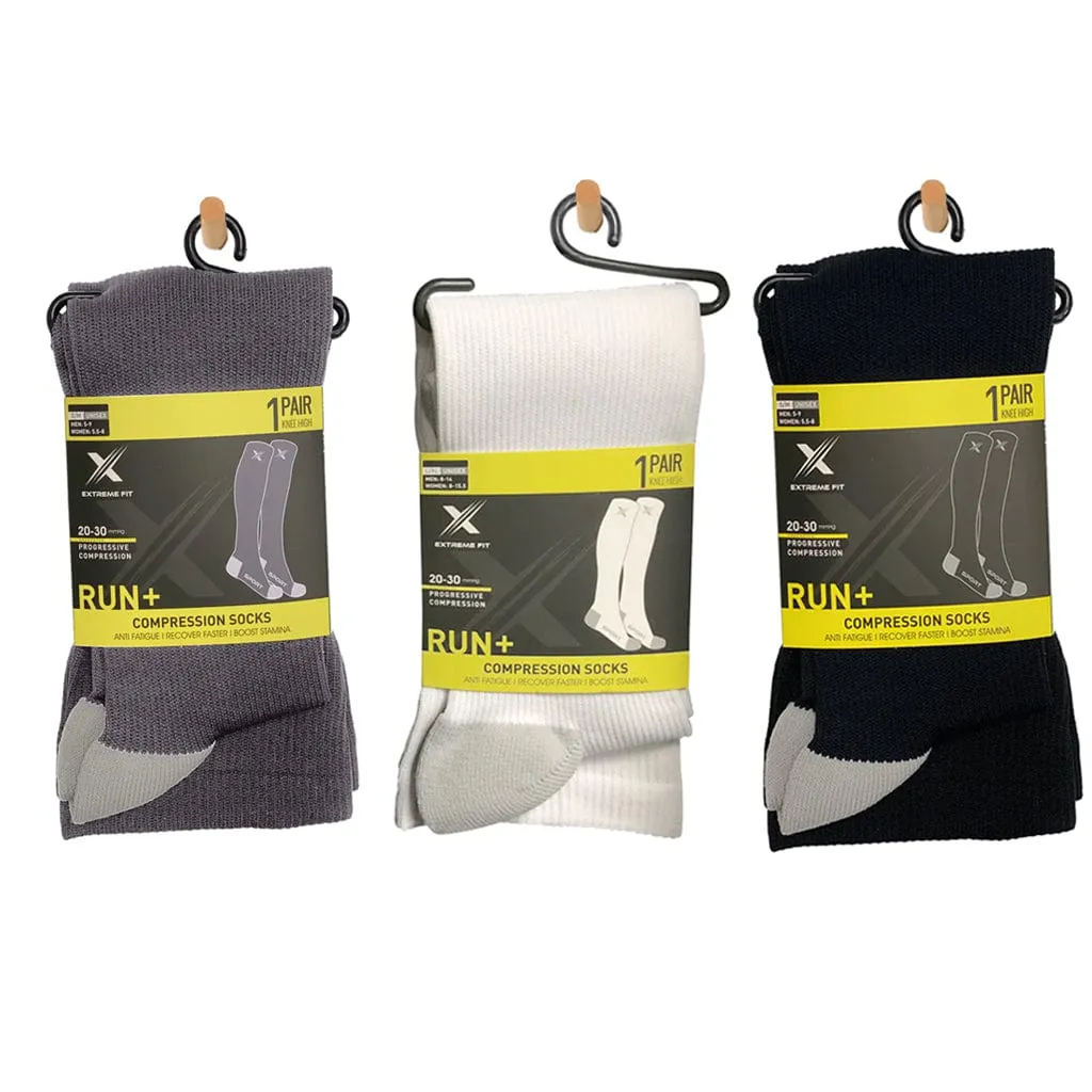 RUN  BLK/GRY/WHT - ATHELTIC GRADE COMPRESSION SOCKS (3-PAIRS)