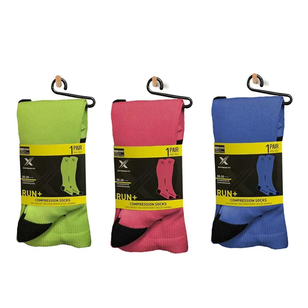 RUN  RED/NEON/BLUE - ATHELTIC GRADE COMPRESSION SOCKS (3-PAIRS)