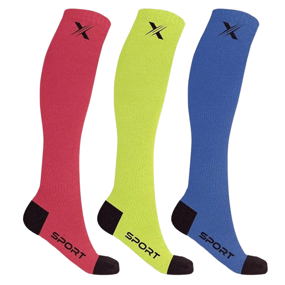 RUN  RED/NEON/BLUE - ATHELTIC GRADE COMPRESSION SOCKS (3-PAIRS)