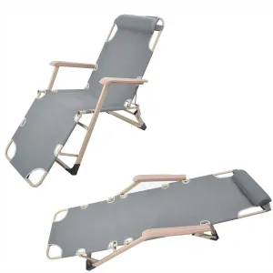 Set of 2 Foldable Outdoor Patio Chaise Lounge Chairs 70"L Folding Recliner, Gray