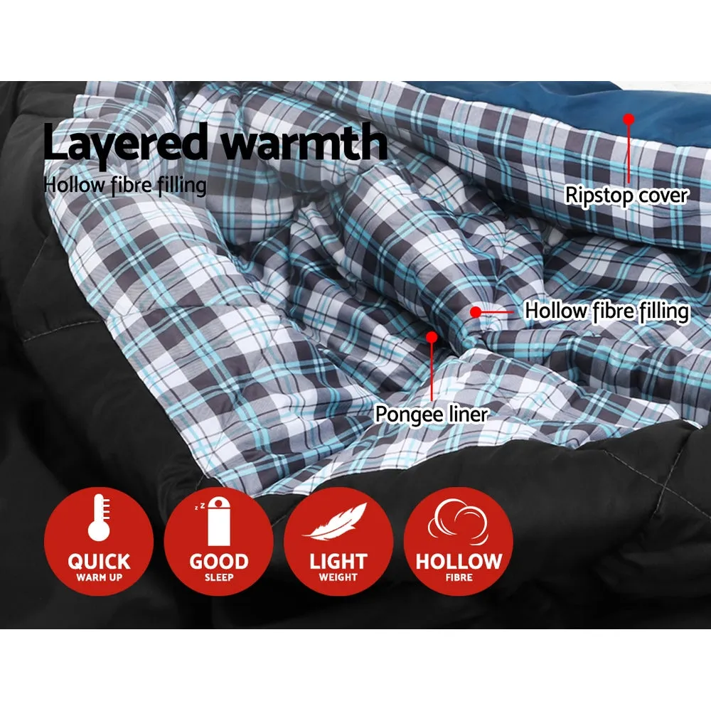 Sleeping Bag Double Pillow Thermal Camping Hiking Tent Blue