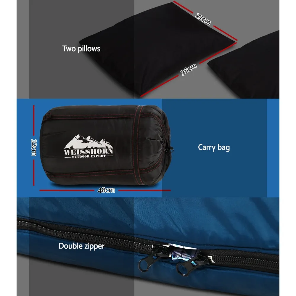 Sleeping Bag Double Pillow Thermal Camping Hiking Tent Blue