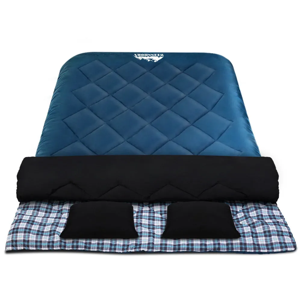 Sleeping Bag Double Pillow Thermal Camping Hiking Tent Blue