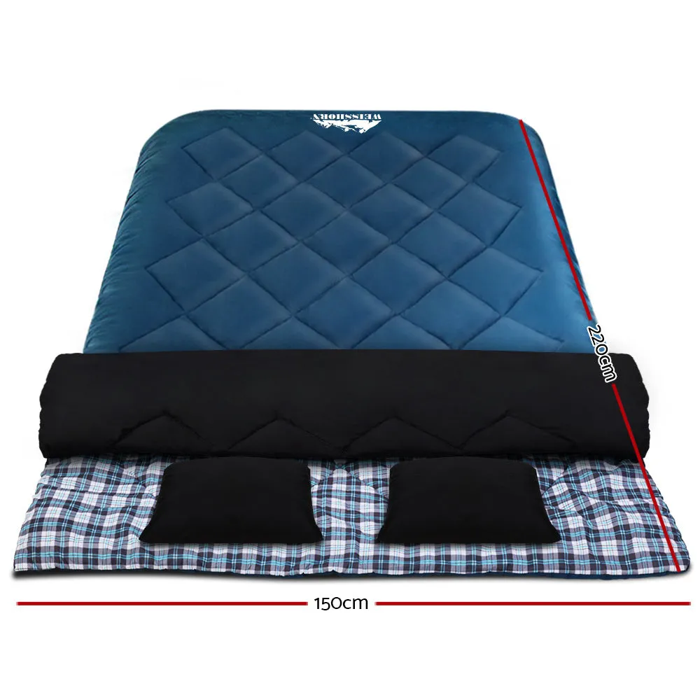 Sleeping Bag Double Pillow Thermal Camping Hiking Tent Blue