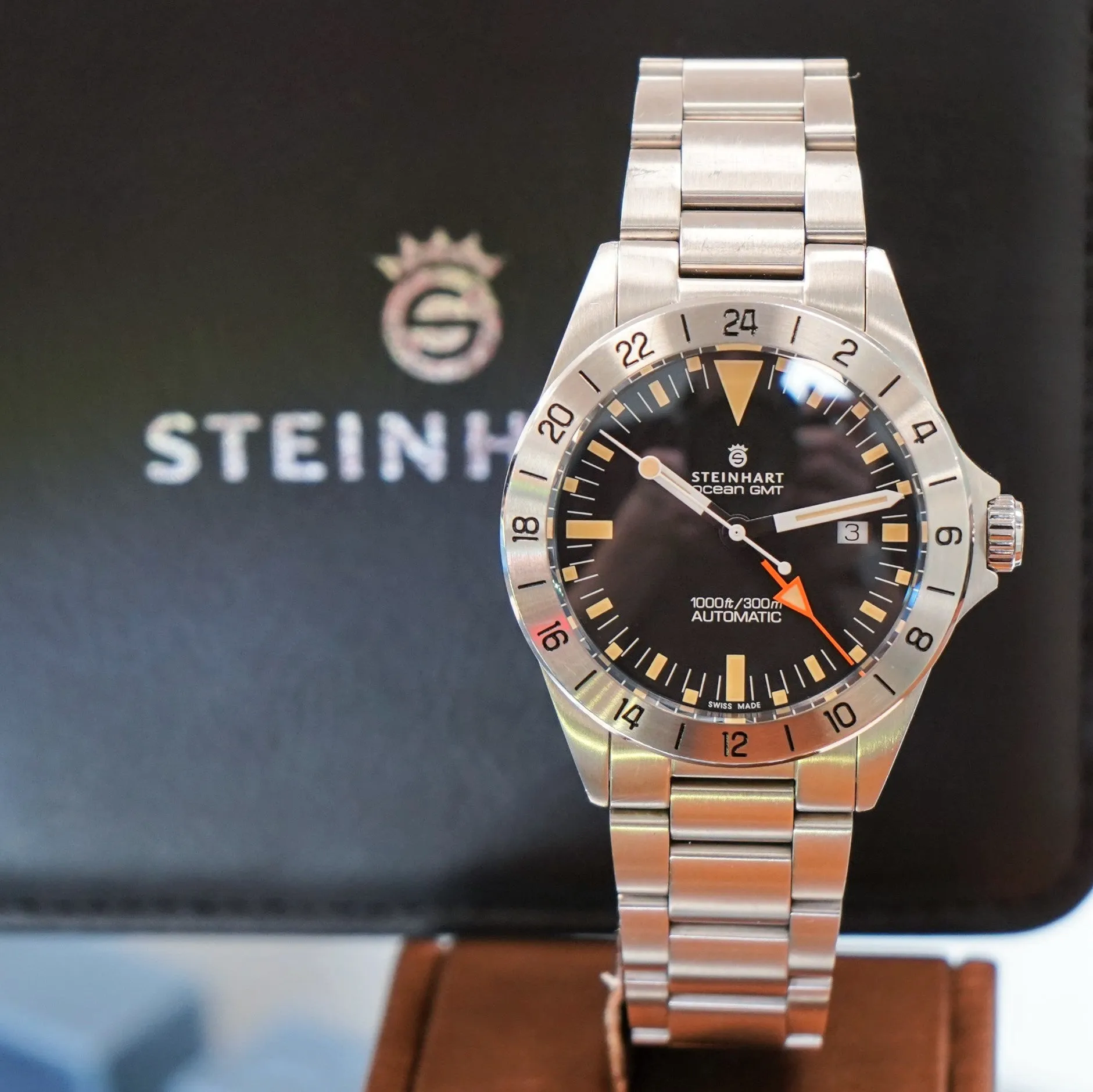 STEINHART Ocean One Vintage GMT Diver Watch Automatic Wristwatch SW330-2 - In Original Double BOX!