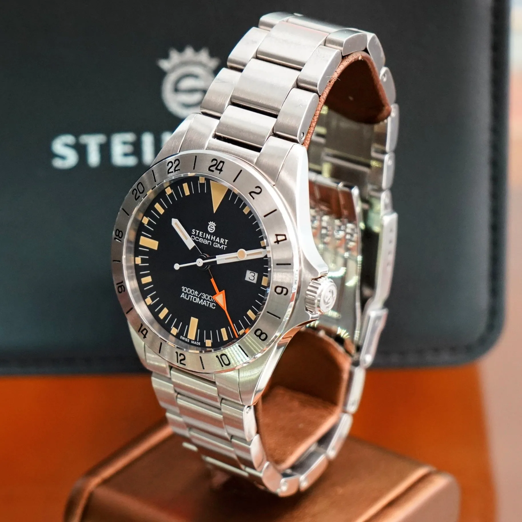 STEINHART Ocean One Vintage GMT Diver Watch Automatic Wristwatch SW330-2 - In Original Double BOX!