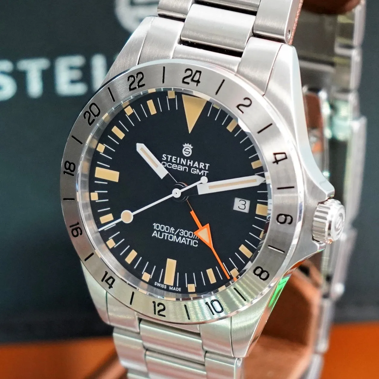 STEINHART Ocean One Vintage GMT Diver Watch Automatic Wristwatch SW330-2 - In Original Double BOX!